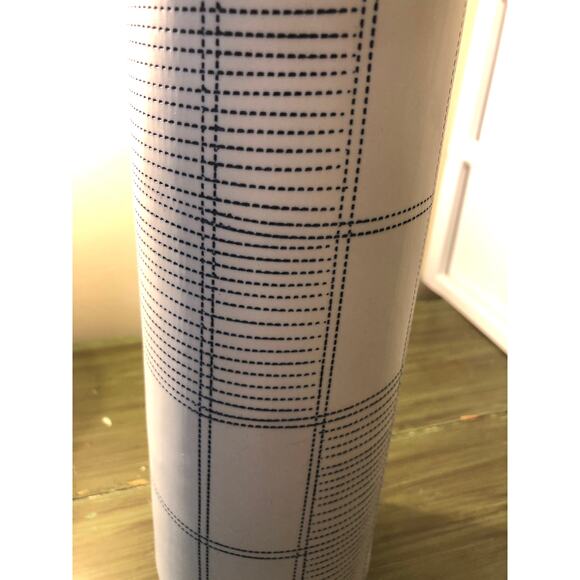 CB2 EUC Tall Light Blue Ceramic Vase with Darker Blue Accent Lines 12" - Picture 2 of 5